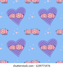 cute pigs in love seamless pattern