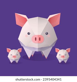 süße Schweine und Ferkel im Origami-Vektorstil