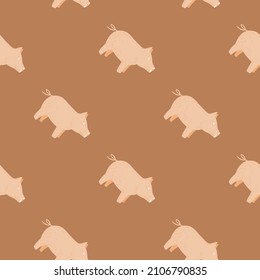 Cute pigs seamless pattern. Background of livestock animals . Repeated texture in flat style for fabric, wrapping paper, wallpaper, tissue. Vector illustration.
