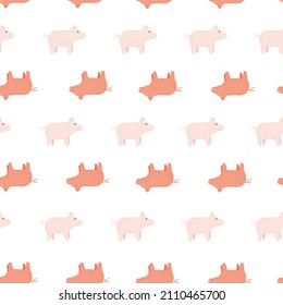 Cute pigs seamless pattern. Background of livestock animals . Repeated texture in flat style for fabric, wrapping paper, wallpaper, tissue. Vector illustration.