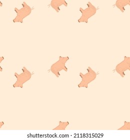 Cute pigs seamless pattern. Background of livestock animals . Repeated texture in flat style for fabric, wrapping paper, wallpaper, tissue. Vector illustration.