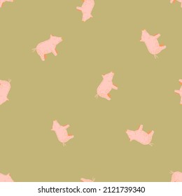 Cute pigs seamless pattern. Background of livestock animals . Repeated texture in flat style for fabric, wrapping paper, wallpaper, tissue. Vector illustration.