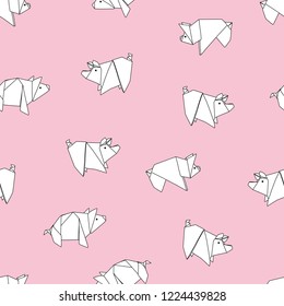 cute pigs seamless pattern on pink background.