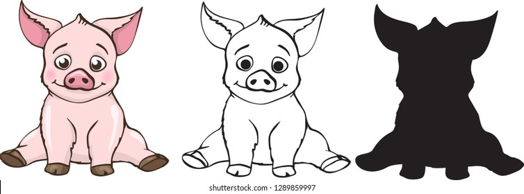 cute pigs set isolated on white background