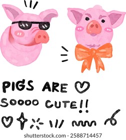 cute pigs and text elements design for templates.