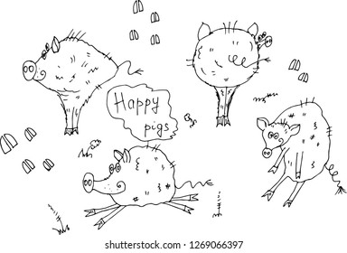 Cute pigs. Vector illustration.