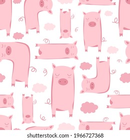 Cute pigs vector seamless repeat pattern.