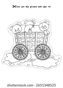 Cute Pigs in a Wagon Coloring Activity