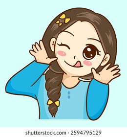 Cute pigtailed girl cartoon vector illustration