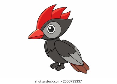 Cute Pileated Woodpecker Eating Fish on Vector Illustration