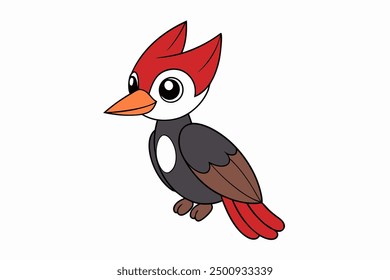 Cute Pileated Woodpecker Eating Fish on Vector Illustration