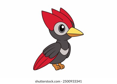 Cute Pileated Woodpecker Eating Fish on Vector Illustration