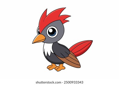 Cute Pileated Woodpecker Eating Fish on Vector Illustration