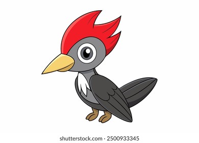 Cute Pileated Woodpecker Eating Fish on Vector Illustration