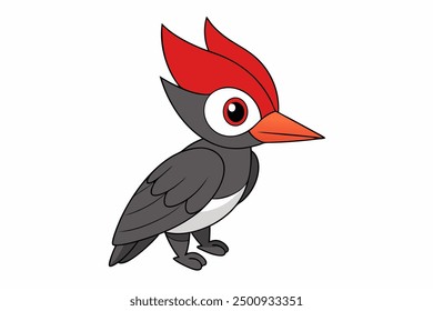 Cute Pileated Woodpecker Eating Fish on Vector Illustration