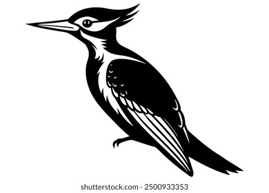 Cute Pileated Woodpecker Eating Fish on Vector Illustration