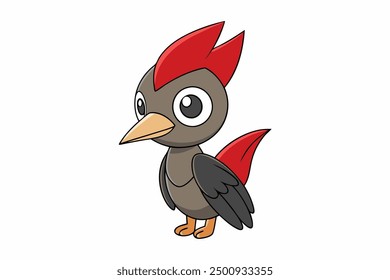 Cute Pileated Woodpecker Eating Fish on Vector Illustration