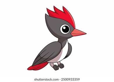 Cute Pileated Woodpecker Eating Fish on Vector Illustration