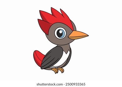 Cute Pileated Woodpecker Eating Fish on Vector Illustration