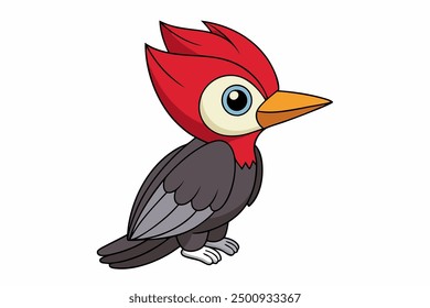 Cute Pileated Woodpecker Eating Fish on Vector Illustration