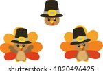 Cute Pilgrim Turkey Vector illustration Set