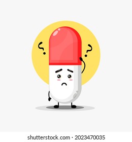 Cute pill character is confused