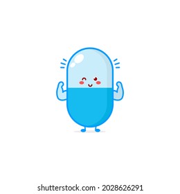 Cute pill character illustration smile happy mascot logo kids play toys template
