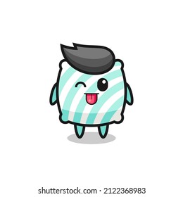 cute pillow character in sweet expression while sticking out her tongue , cute style design for t shirt, sticker, logo element