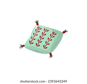 Cute pillow illustration in cartoon style. Interior cozy element. Vector illustration isolated on white.