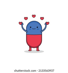 Cute Pills Cartoon Character Spreading Love