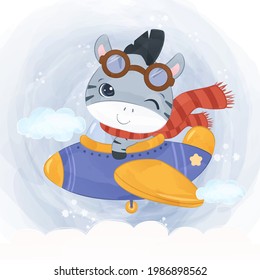 Cute pilot animal in watercolor illustration