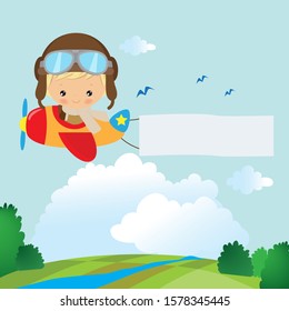 Cute pilot boy vector cartoon illustration