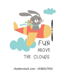 cute pilot bunny drawing for graphic tee print as vector