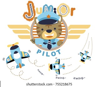 Cute Pilot Cartoon Vector With Airplanes