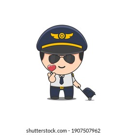 cute pilot character cartoon illustration isolated on white background
