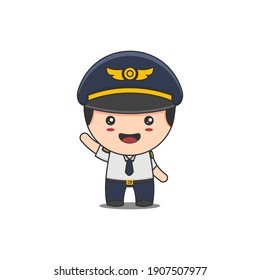 cute pilot character cartoon illustration isolated on white background