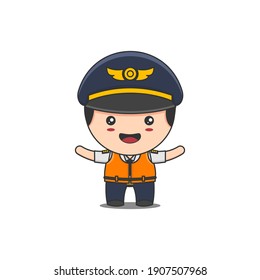 cute pilot character wearing life vest. cartoon illustration isolated on white background