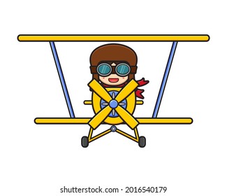 Piloto ligero conduciendo una ilustración de un icono de dibujos animados. Diseño de dibujos animados planos aislados