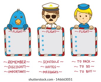 Cute pilot with flight attendant holding message board