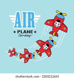 Cute pilot four aeroplane  Cartoon vector  kids illustration