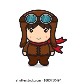 Cute-Pilot-Maskottcharakter mit lächelnder Oberfläche