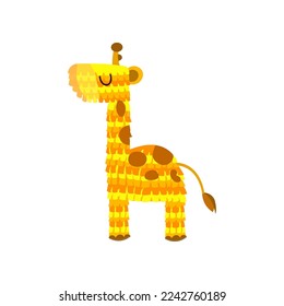 Cute pinata giraffe cartoon character vector illustration. Mexican toy of giraffe shape for birthdays, parties or carnivals isolated on white background. Celebration, holiday concept