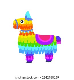 Cute pinata llama cartoon character vector illustration. Mexican toy of animal shape for birthdays, parties or carnivals isolated on white background. Celebration, holiday concept