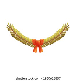 Cute pine or Christmas branches with a red bow. Isolated decoration in the white background. Flat style illustration.