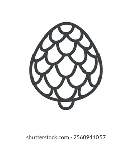 Cute pine cone icon. Hand drawn monochrome illustration of a conifer cone isolated on a white background. Vector 10 EPS.