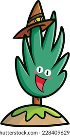 Cute pine tree cartoon character wearing hat