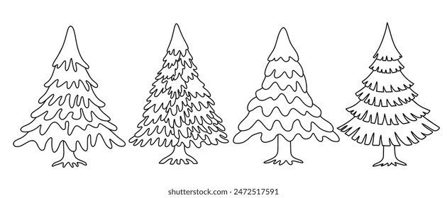 Cute Pine Tree doodle icon hand drawing set vector illustration.