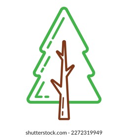 Cute Pine Tree in Line Icon Clip art in Animated Cartoon Vector Illustration Plant Doodle Sticker Isolated on White Background