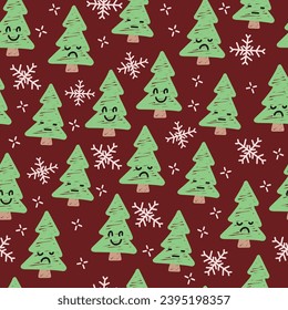 Cute pine tree pattern with different expressions. can be used for background. fits the Christmas theme