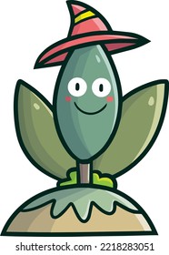 Cute pine tree wearing witch hat cartoon illustration